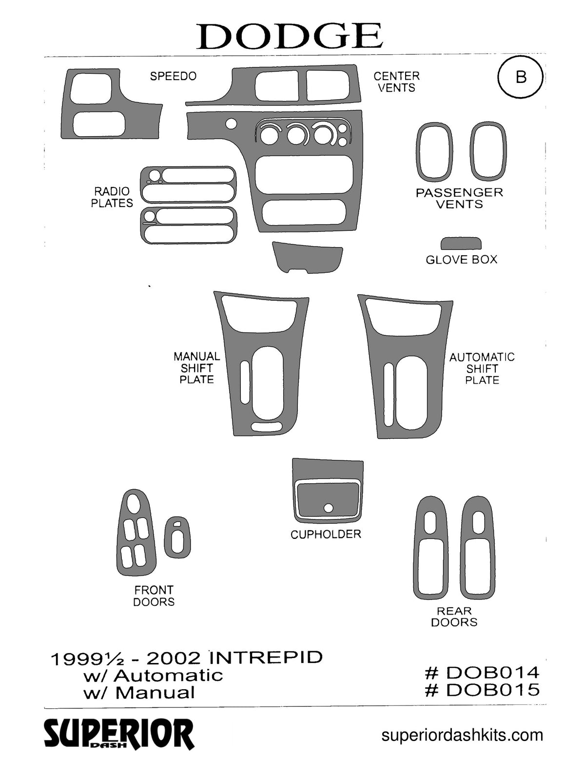 Shadow sheet for Superior Dash kit DOB014 / DOB015, 1999-2002 Dodge Intrepid