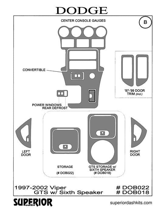 Shadow sheet for Superior Dash kit DOB022 / DOB018, 1997-2002 Dodge Viper
