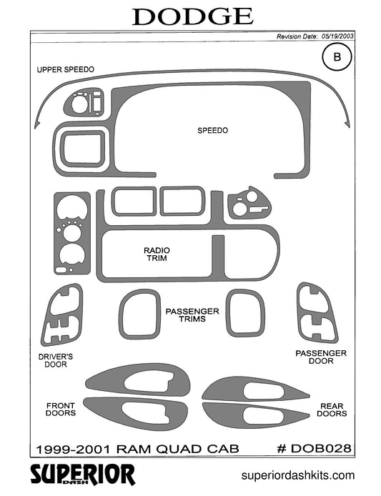 Shadow sheet for Superior Dash kit DOB028, 1999-2001 Dodge Ram
