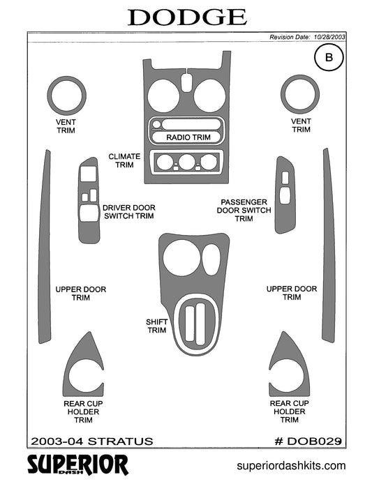 Shadow sheet for Superior Dash kit DOB029, 2003-2004 Dodge Stratus and 2003-2006 Chrysler Sebring