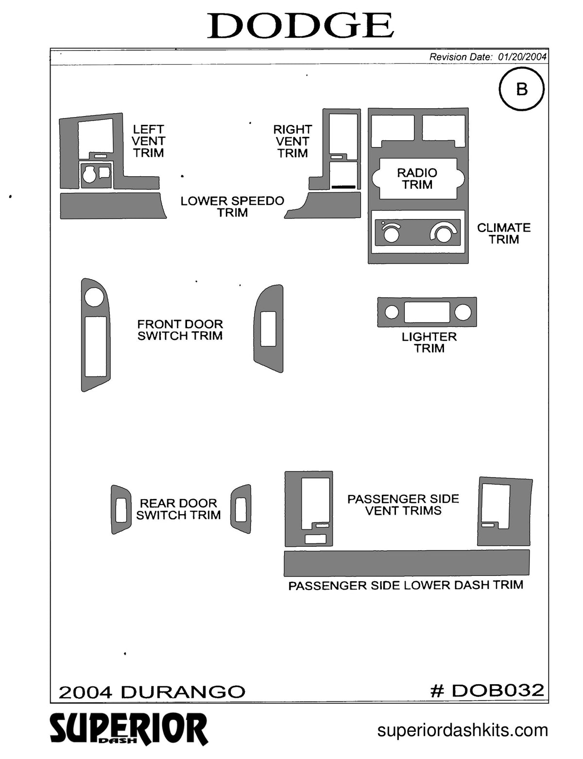 Shadow sheet for Superior Dash kit DOB032, 2004-2008 Dodge Durango (sheet 2)