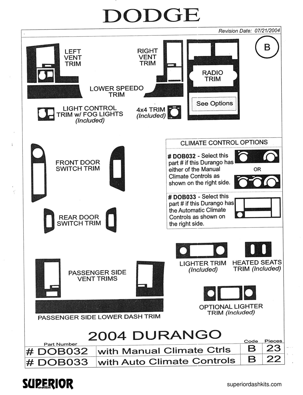 Shadow sheet for Superior Dash kit DOB032 / DOB033, 2004-2008 Dodge Durango (sheet 3)