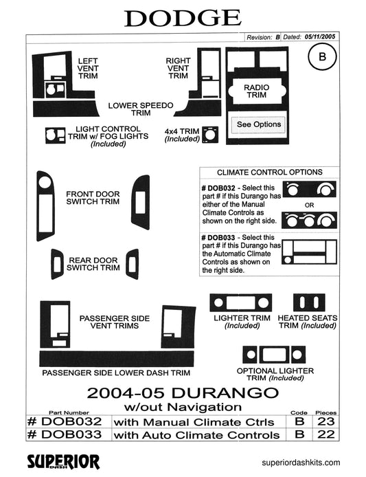 Shadow sheet for Superior Dash kit DOB032 / DOB033, 2004-2008 Dodge Durango