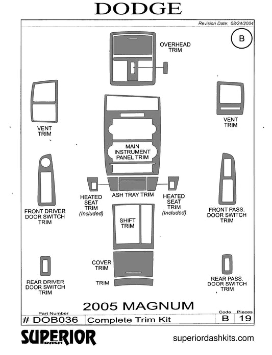 Shadow sheet for Superior Dash kit DOB036, 2005-2007 Dodge Magnum and 2006-2007 Dodge Charger