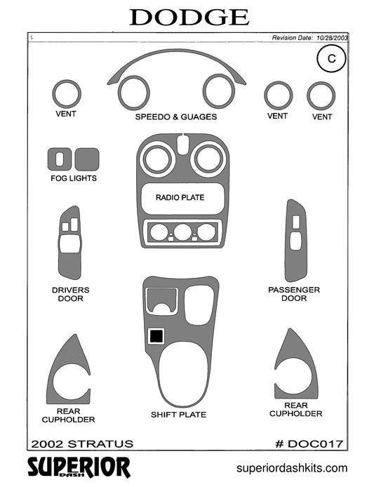 Shadow sheet for Superior Dash kit DOC017, 2002 Dodge Stratus and Chrysler Sebring