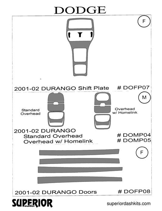 Shadow sheet for Superior Dash kit DOFP08, 2001-2003 Dodge Durango