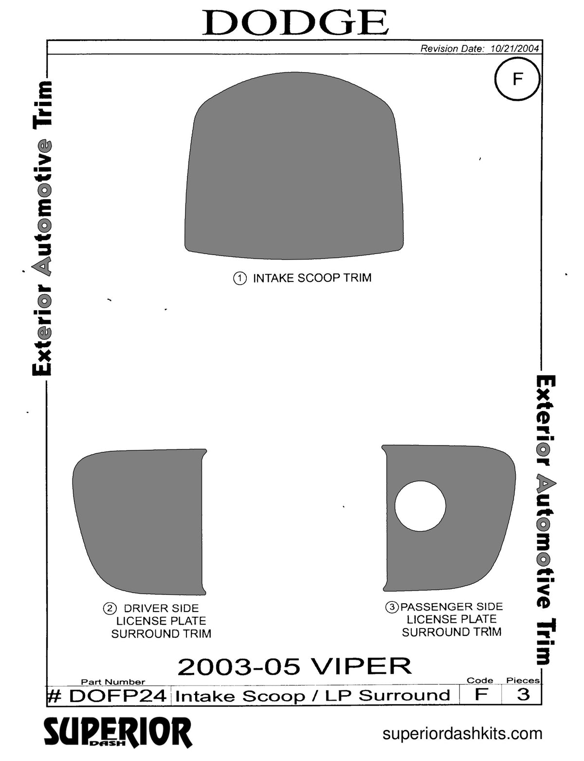 Shadow sheet for Superior Dash kit DOFP24, 2003-2005 Dodge Viper