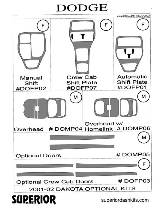 Shadow sheet for Superior Dash kit DOMP05, 2001-2002 Dodge Dakota