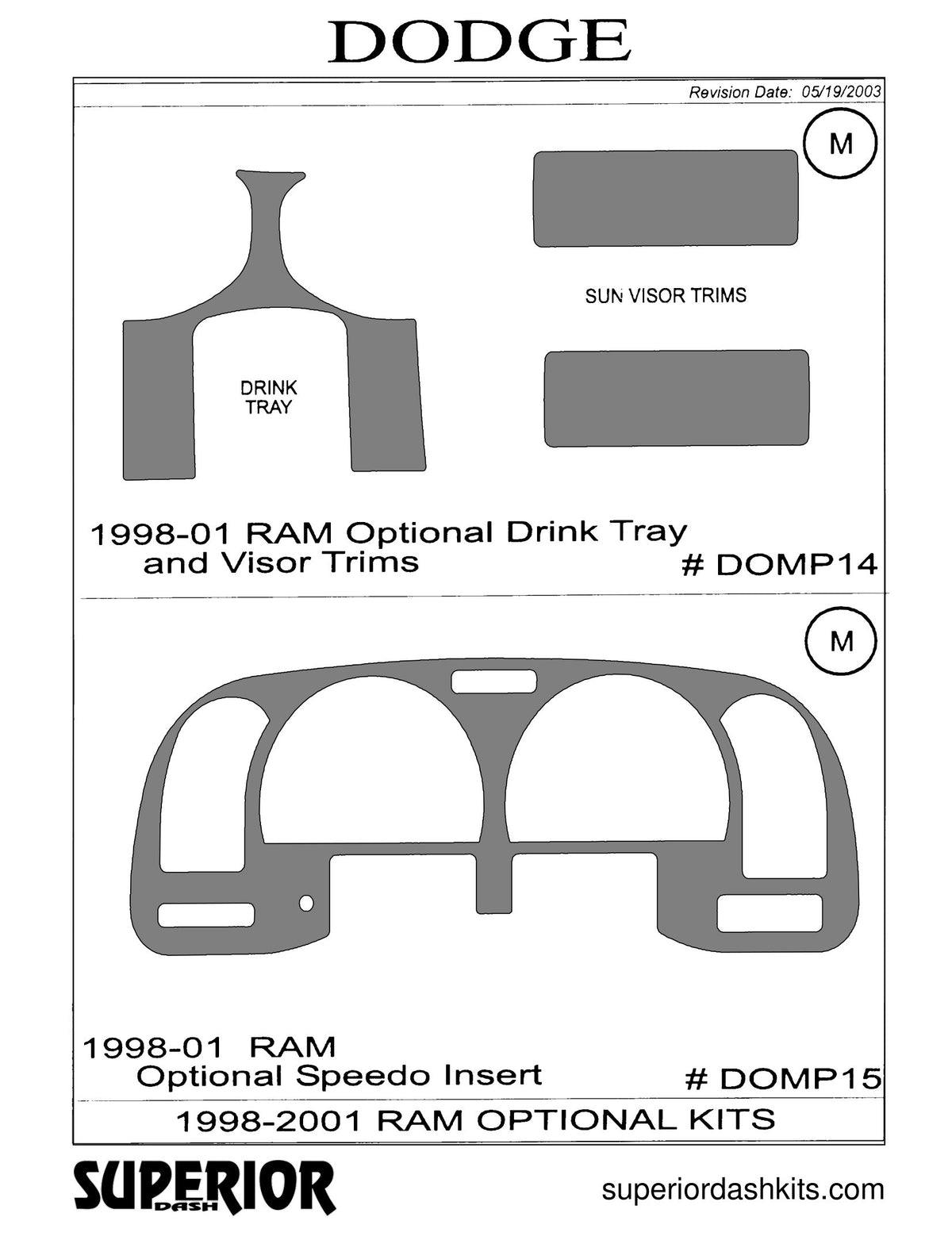 Shadow sheet for Superior Dash kit DOMP15, 1998-2001 Dodge Ram