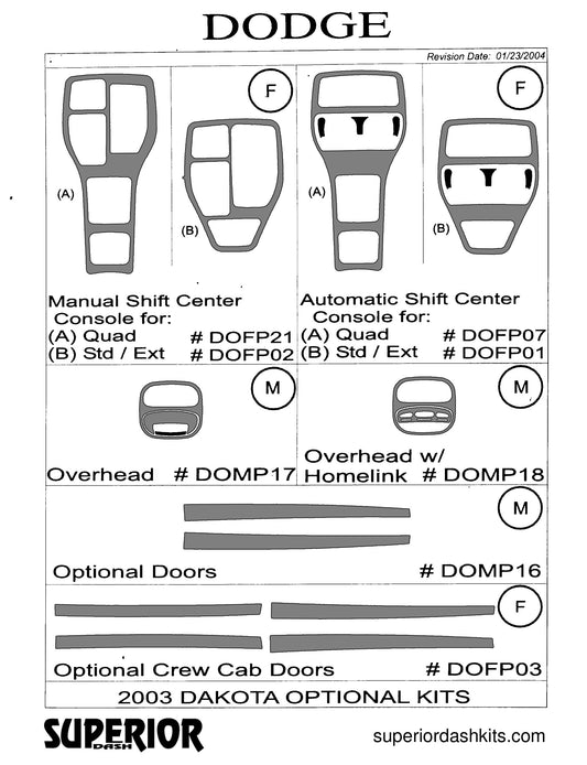 Shadow sheet for Superior Dash kit DOMP16, 2003-2004 Dodge Dakota