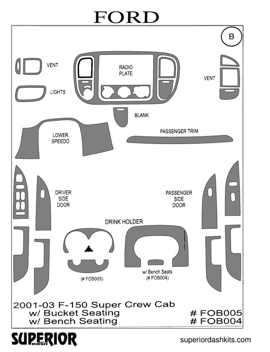 Shadow sheet for Superior Dash kit FOB005 / FOB004, 2001-2003 Ford F-150