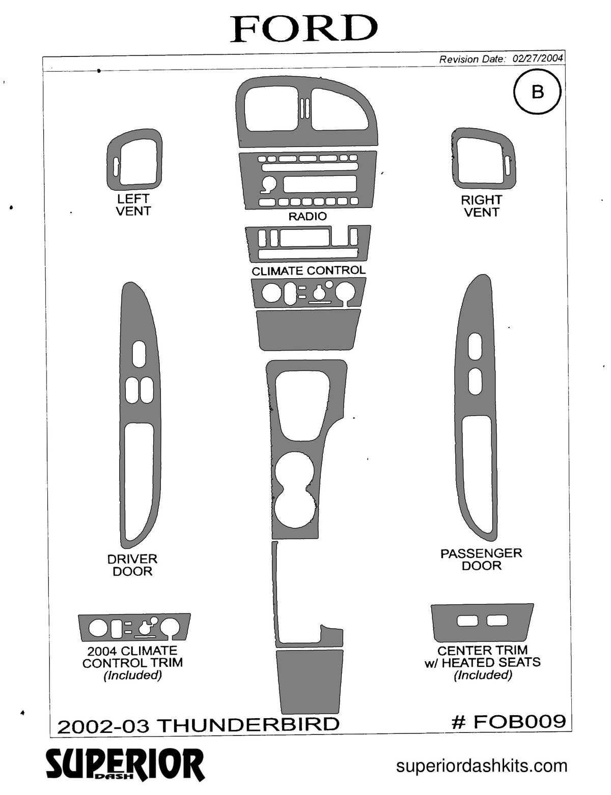 Shadow sheet for Superior Dash kit FOB009, 2002-2005 Ford Thunderbird