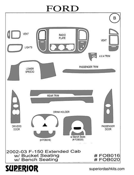 Shadow sheet for Superior Dash kit FOB016 / FOB020, 2002-2003 Ford F-150