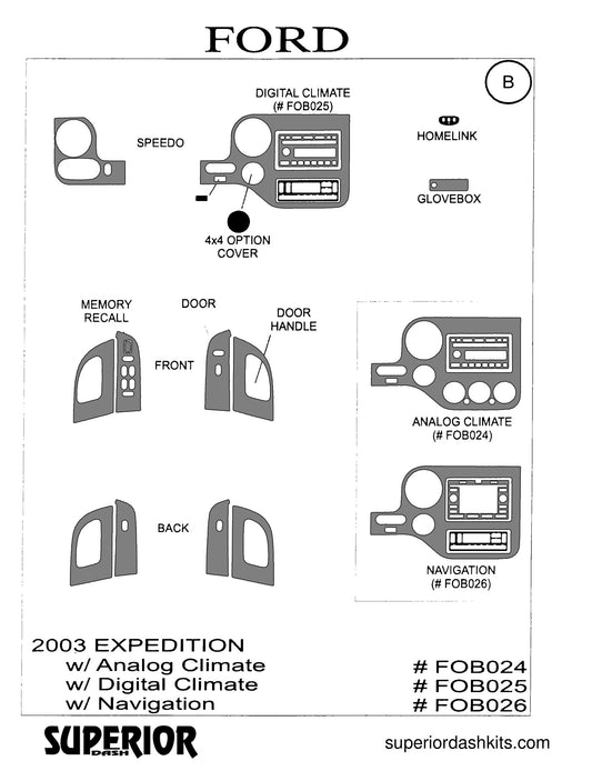 Shadow sheet for Superior Dash kit FOB024 / FOB025 / FOB026, 2003-2006 Ford Expedition
