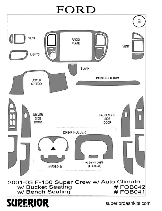 Shadow sheet for Superior Dash kit FOB042 / FOB041, 2001-2003 Ford F-150