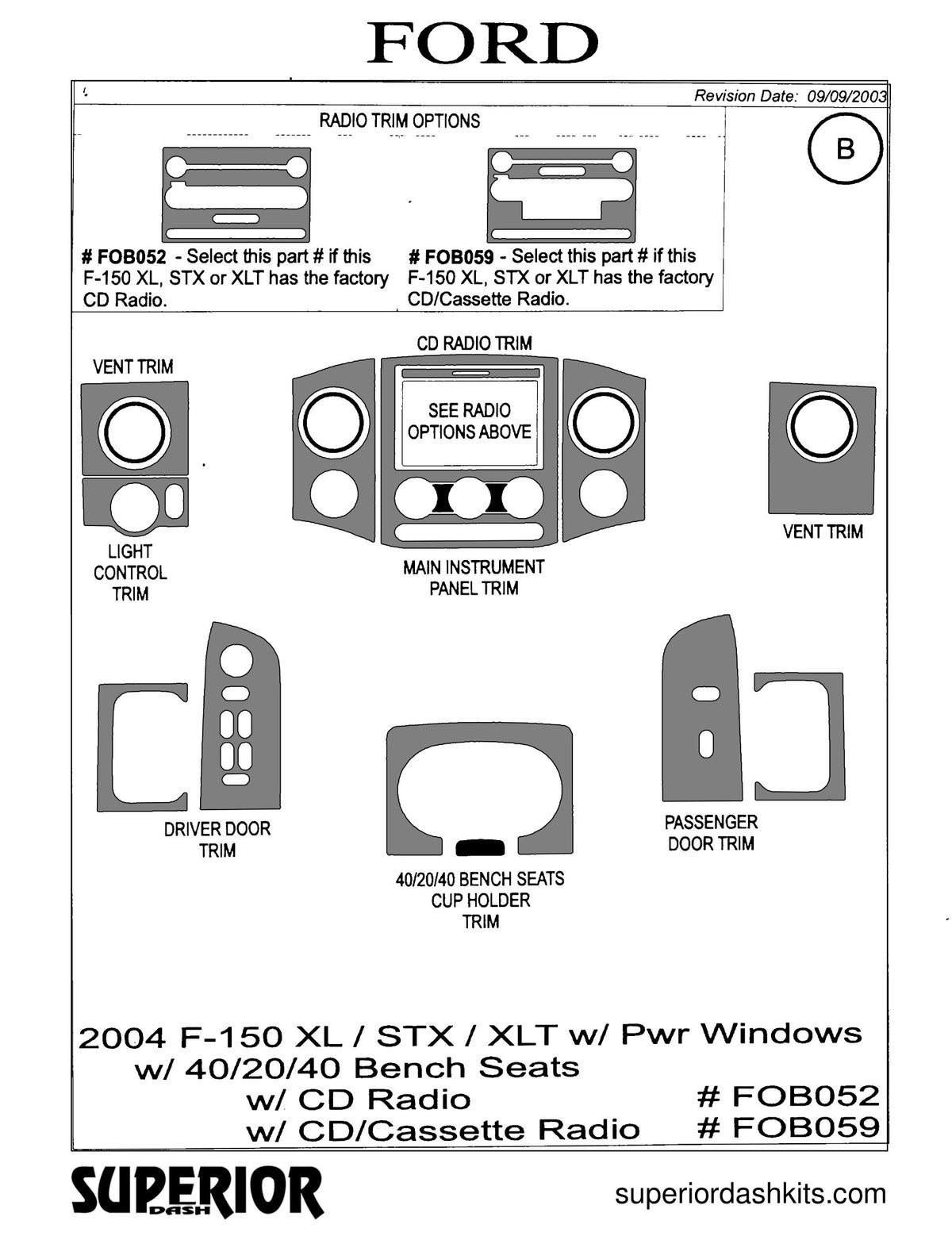 Shadow sheet for Superior Dash kit FOB052 / FOB059, 2004-2008 Ford F-150