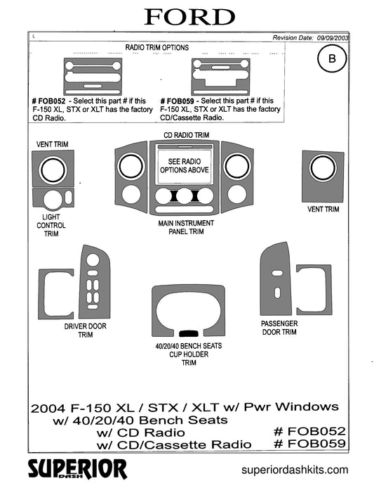 Shadow sheet for Superior Dash kit FOB052 / FOB059, 2004-2008 Ford F-150