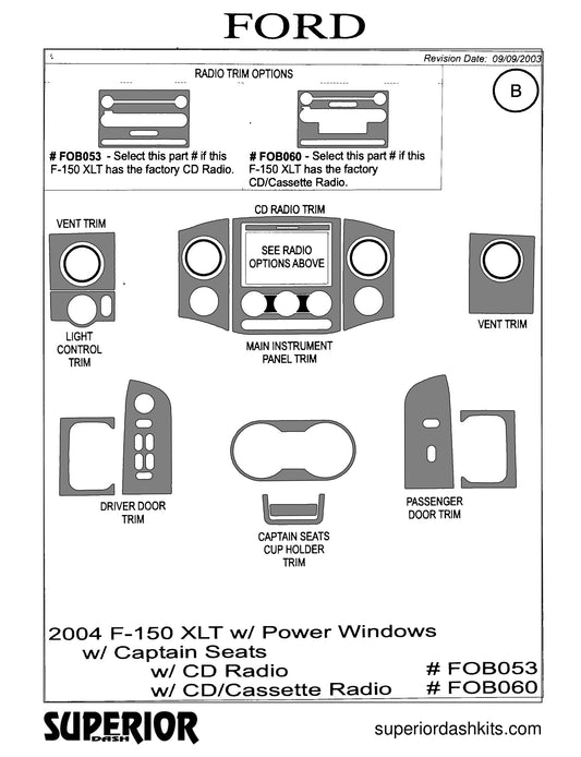 Shadow sheet for Superior Dash kit FOB053 / FOB060, 2004-2008 Ford F-150