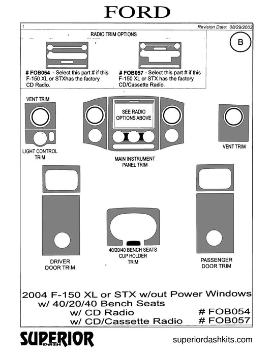 Shadow sheet for Superior Dash kit FOB054 / FOB057, 2004-2008 Ford F-150