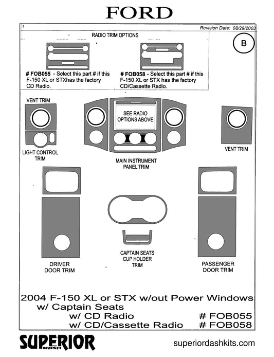 Shadow sheet for Superior Dash kit FOB055 / FOB058, 2004-2008 Ford F-150