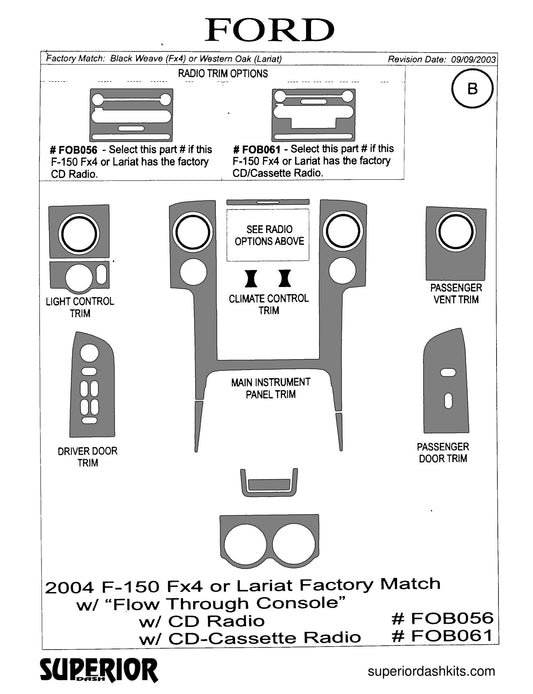 Shadow sheet for Superior Dash kit FOB056 / FOB061, 2004-2008 Ford F-150