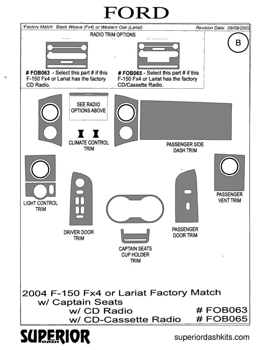 Shadow sheet for Superior Dash kit FOB063 / FOB065, 2004-2008 Ford F-150