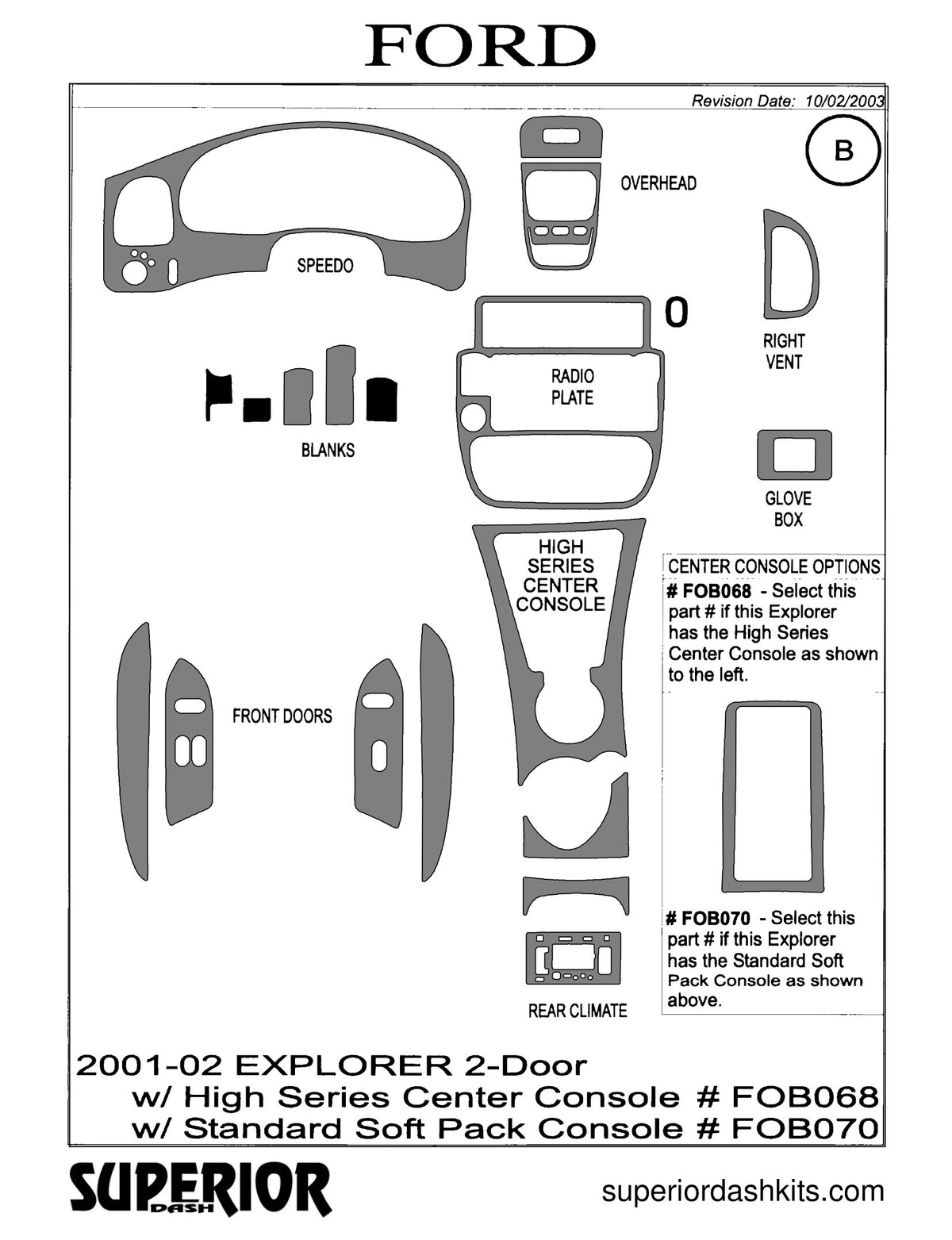 Shadow sheet for Superior Dash kit FOB068 / FOB070, 2001-2002 Ford Explorer Sport