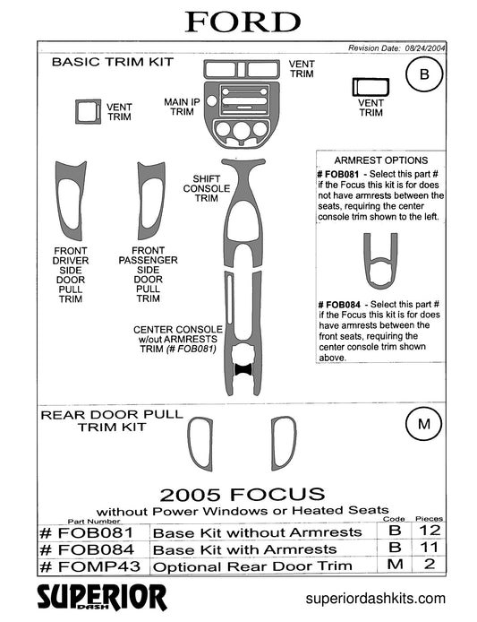Shadow sheet for Superior Dash kit FOB081 / FOB084, 2005-2006 Ford Focus