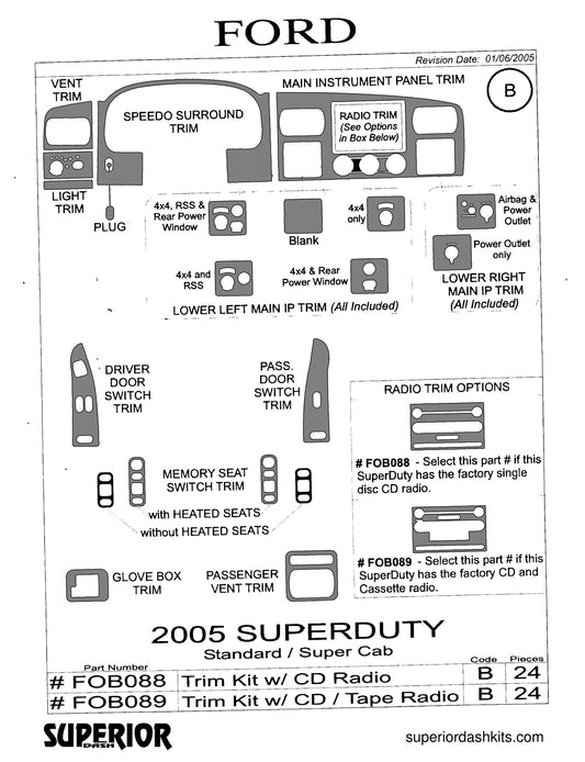 Shadow sheet for Superior Dash kit FOB088 / FOB089, 2005 Ford F-Series Super Duty