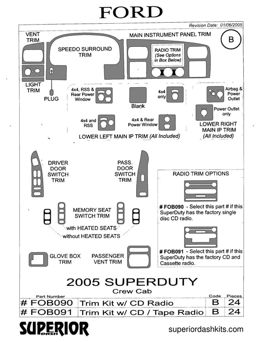 Shadow sheet for Superior Dash kit FOB090 / FOB091, 2005-2007 Ford F-Series Super Duty