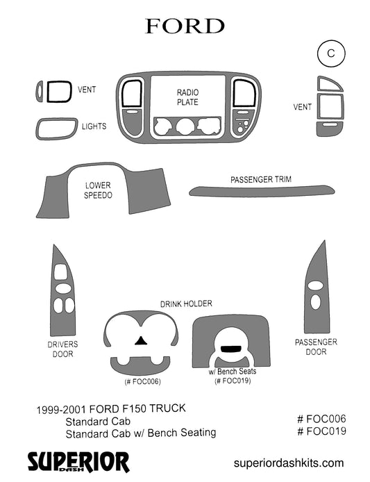 Shadow sheet for Superior Dash kit FOC006 / FOC019, 1999-2001 Ford F-150