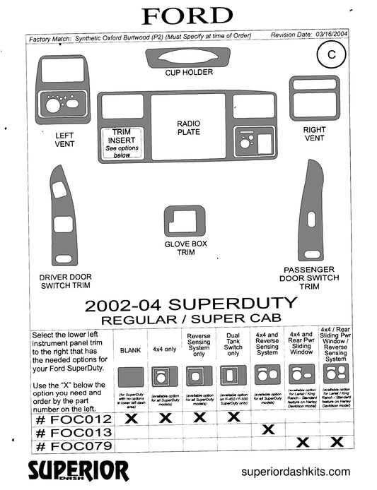 Shadow sheet for Superior Dash kit FOC012 / FOC013 / FOC079, 2002-2004 Ford F-Series Super Duty