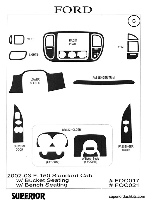 Shadow sheet for Superior Dash kit FOC017 / FOC021, 2002-2003 Ford F-150
