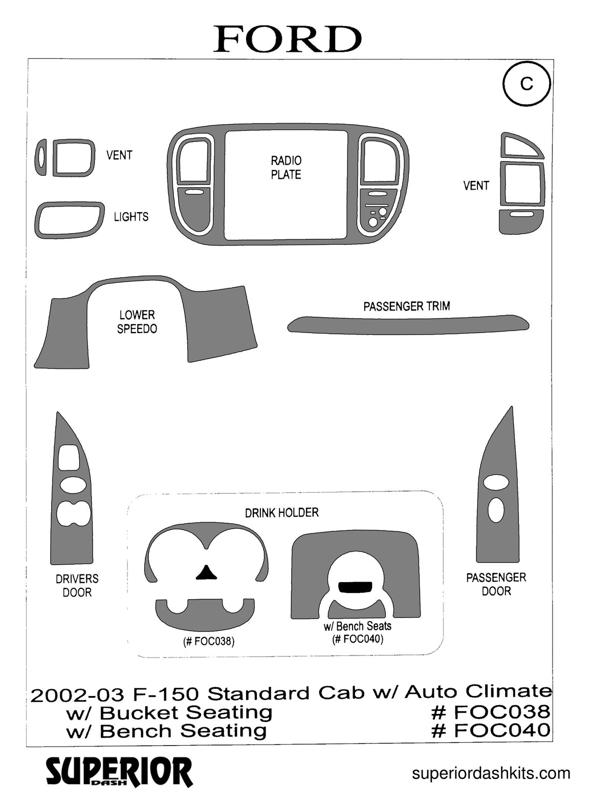 Shadow sheet for Superior Dash kit FOC038 / FOC040, 2002-2003 Ford F-150