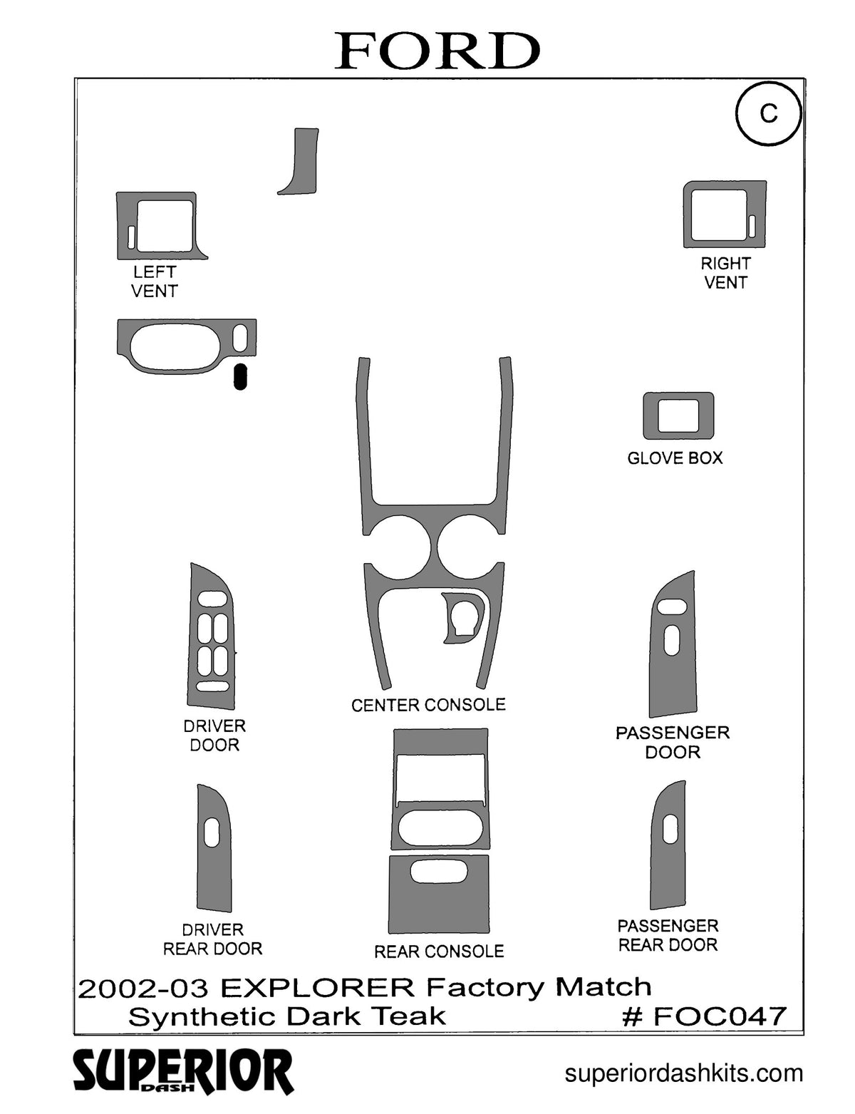 Shadow sheet for Superior Dash kit FOC047, 2002-2005 Ford Explorer