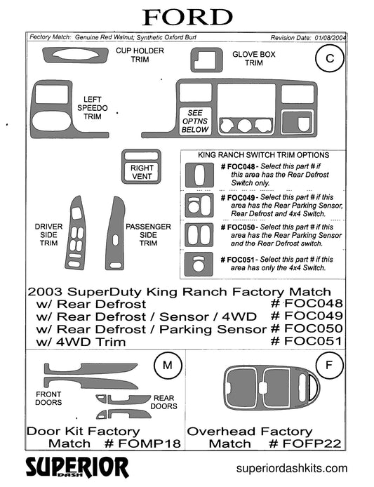 Shadow sheet for Superior Dash kit FOC048 / FOC049 / FOC050 / FOC051, 2002-2004 Ford F-Series Super Duty