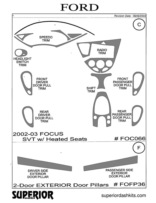 Shadow sheet for Superior Dash kit FOC066, 2002-2004 Ford Focus SVT