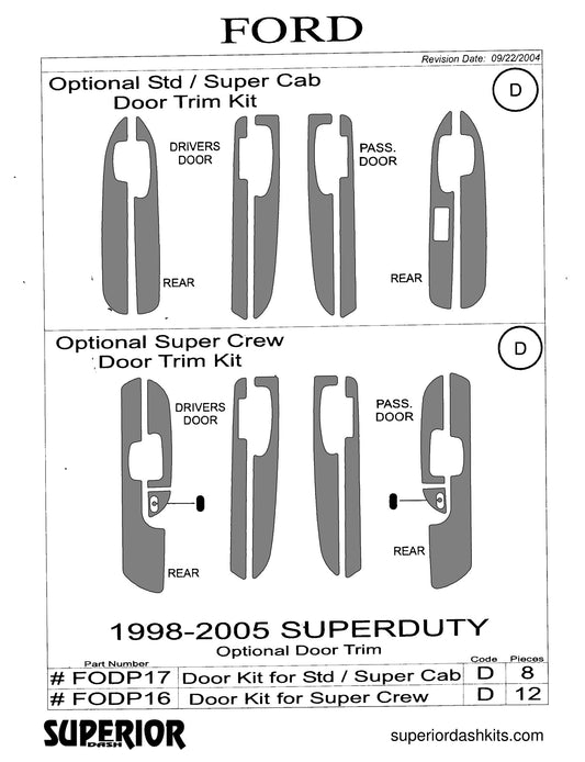 Shadow sheet for Superior Dash kit FODP17 / FODP16, 1998-2007 Ford F-Series Super Duty