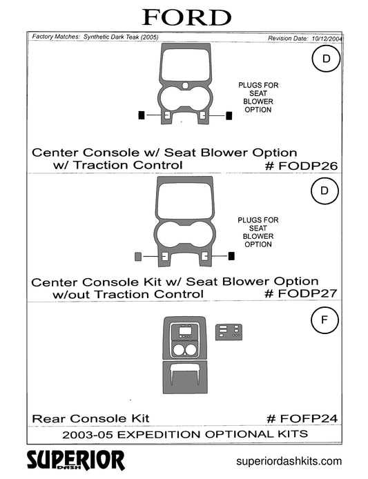 Shadow sheet for Superior Dash kit FODP26 / FODP27, 2003-2006 Ford Expedition