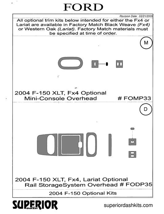 Shadow sheet for Superior Dash kit FODP35, 2004-2008 Ford F-150