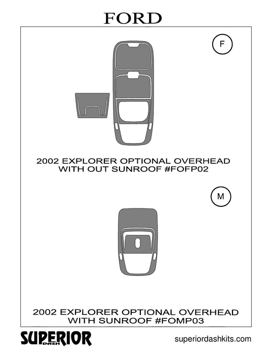Shadow sheet for Superior Dash kit FOFP02 / FOMP03, 2002-2005 Ford Explorer and 2007-2008 Ford Explorer Sport Trac