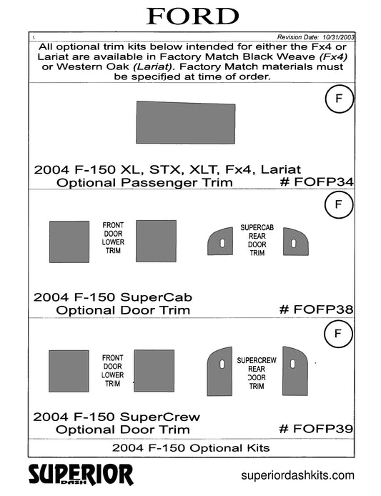 Shadow sheet for Superior Dash kit FOFP34, 2004-2008 Ford F-150