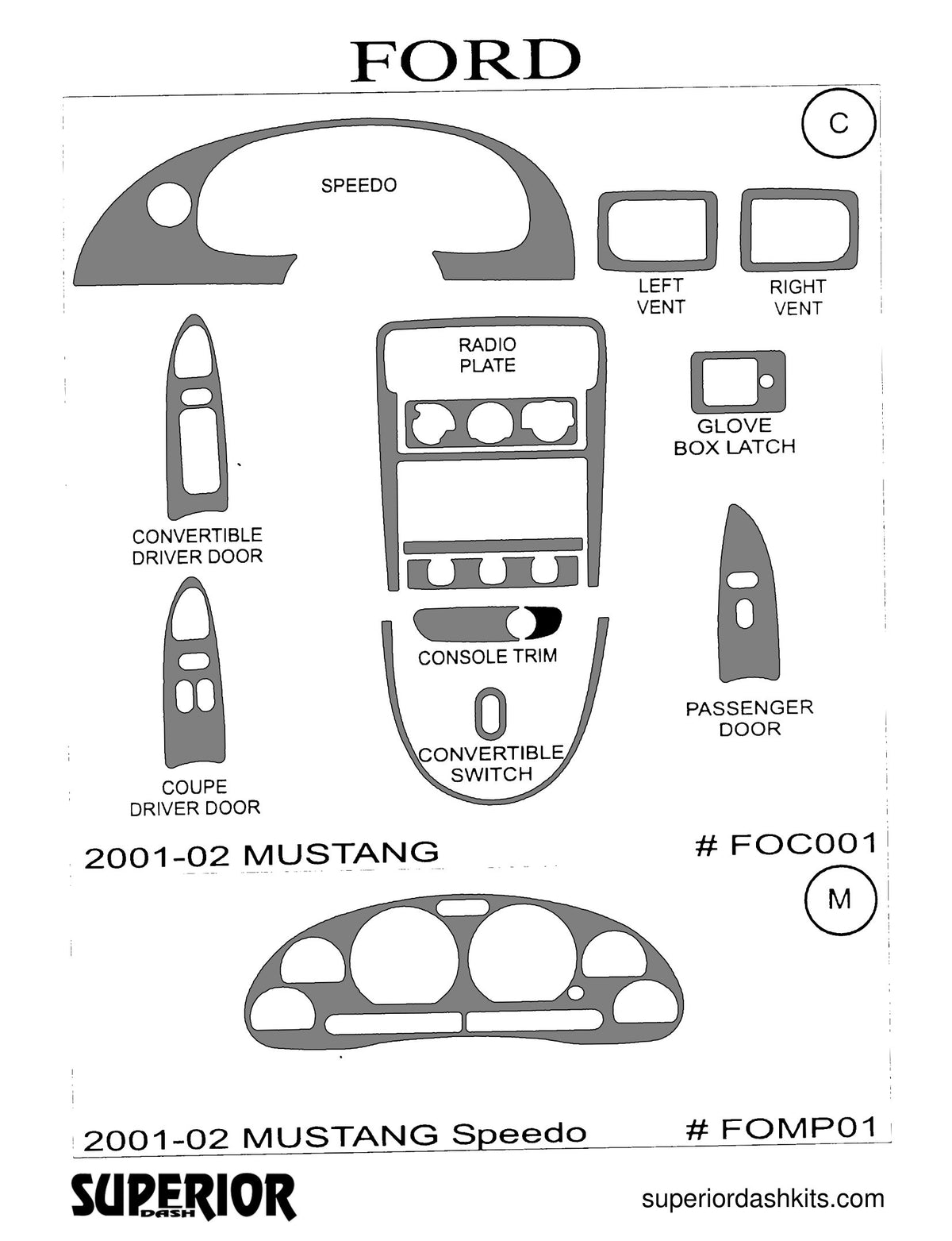 Shadow sheet for Superior Dash kit FOMP01, 2001-2004 Ford Mustang