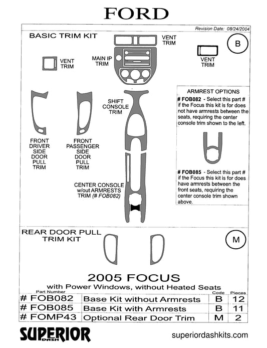 Shadow sheet for Superior Dash kit FOMP43, 2005-2006 Ford Focus