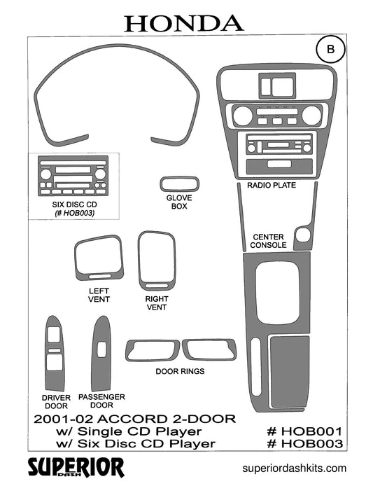 Shadow sheet for Superior Dash kit HOB001 / HOB003, 2001-2002 Honda Accord