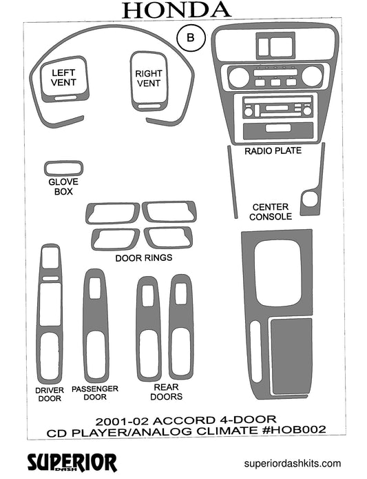 Shadow sheet for Superior Dash kit HOB002, 2001-2002 Honda Accord