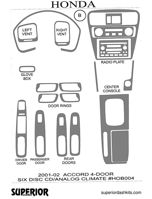 Shadow sheet for Superior Dash kit HOB004, 2001-2002 Honda Accord