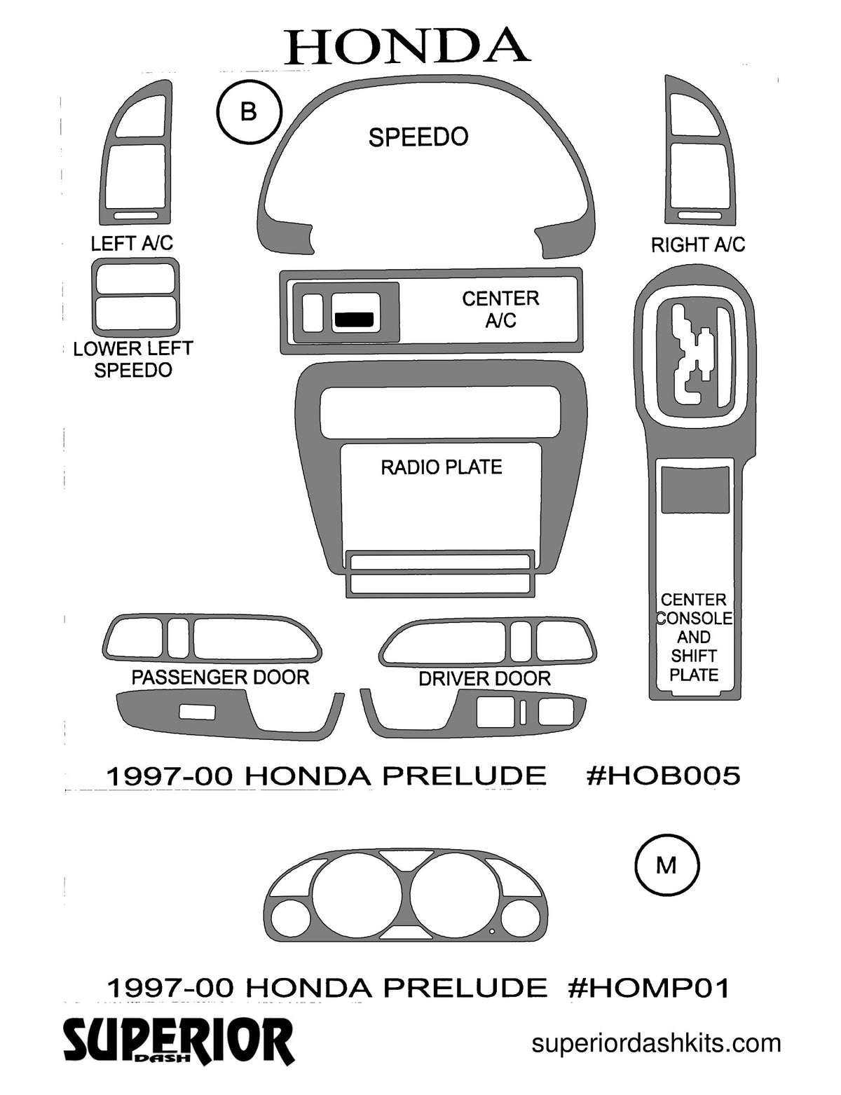 Shadow sheet for Superior Dash kit HOB005, 1997-2001 Honda Prelude