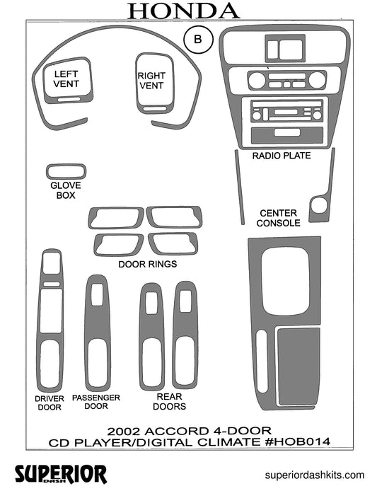 Shadow sheet for Superior Dash kit HOB014, 2002 Honda Accord