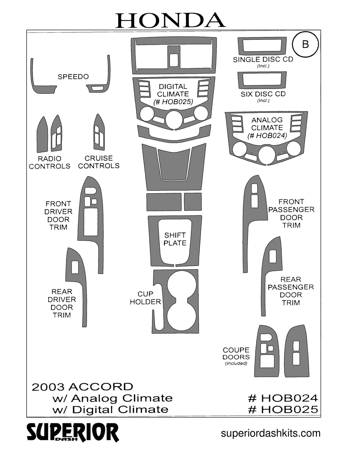 Shadow sheet for Superior Dash kit HOB024 / HOB025, 2003 Honda Accord